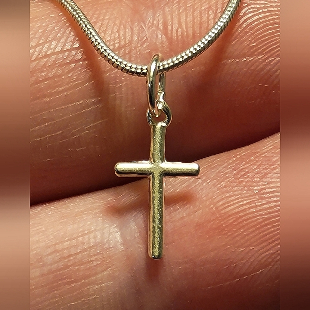 925 Sterling Silver Cross Pendant / Charm + .925 Silver Snake Chain Necklace